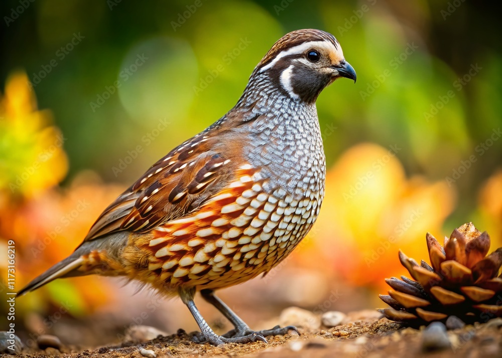 Fototapeta premium Common Quail Bird Candid Photo - Wildlife Photography Stock Image