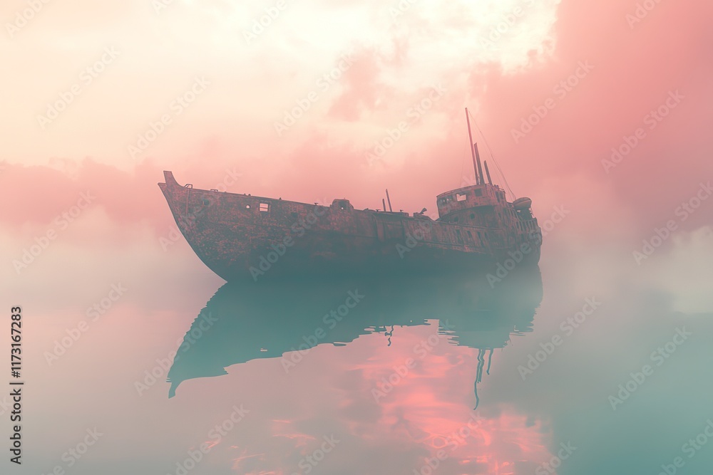 Fototapeta premium Rusty Shipwreck in a Misty Sunrise