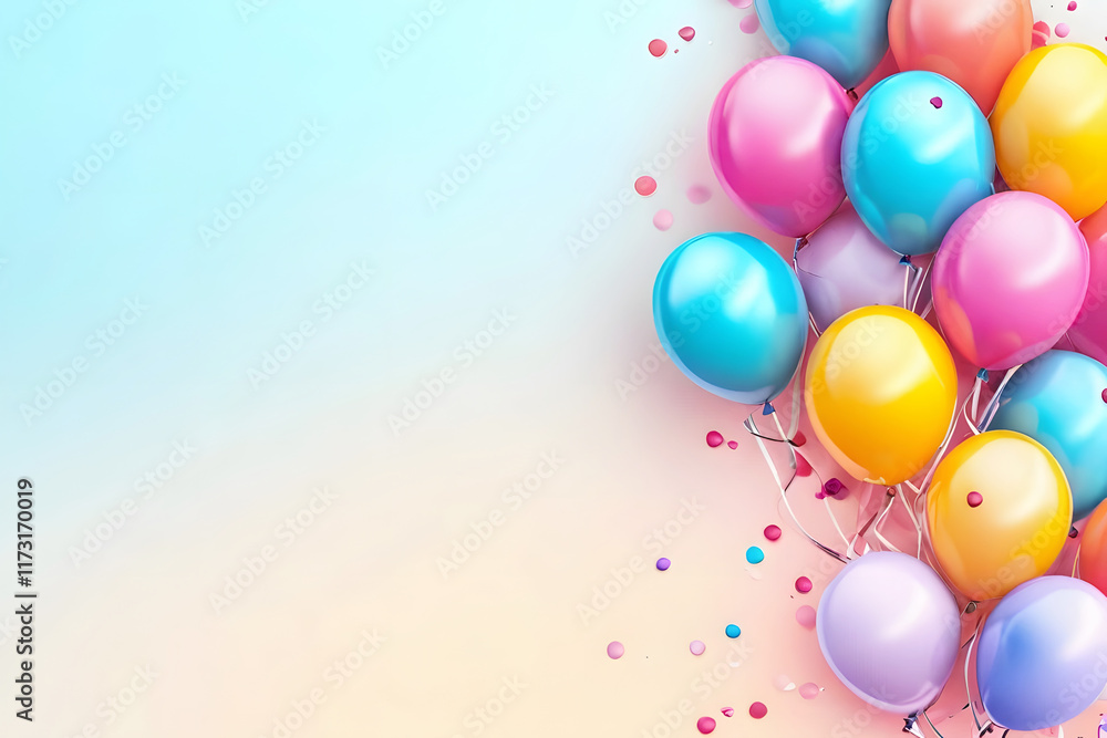 Multicolored balloons on a pastel gradient background. Multicolored balloons on a pastel gradient background.