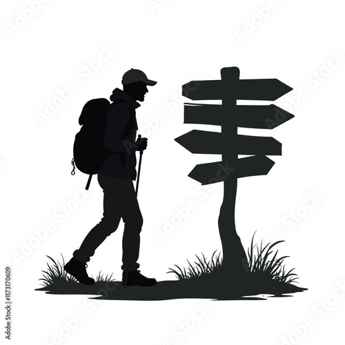 Hiking Silhouette vector illustration. Hiker mountain climber adventure silhouettes