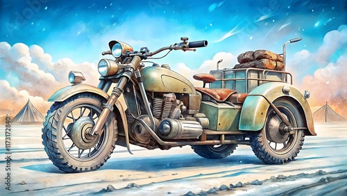 Adventure Motorcycle Vintage Exploration Snow Landscape Terrain photo