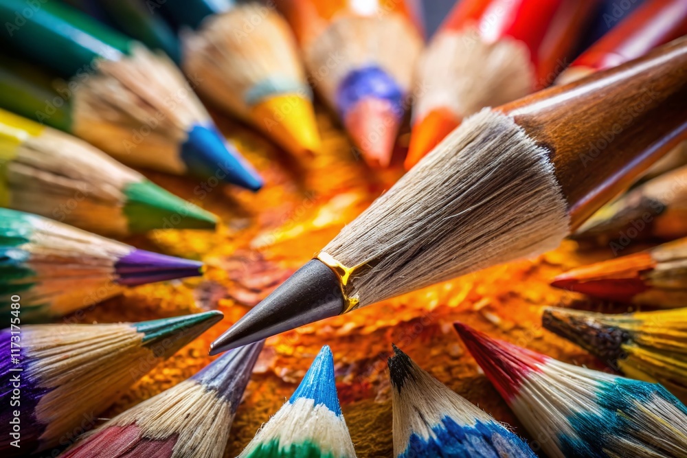 Fototapeta premium Crossed Pencil and Brush: Artistic Tools, Creative Design, High-Resolution Studio Shot