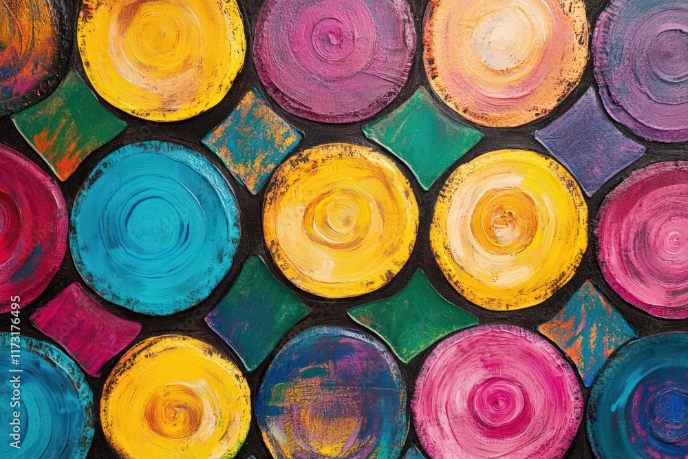 Abstract Colorful Circular And Diamond Pattern Painting Abstract Colorful Circular And Diamond Pattern Painting