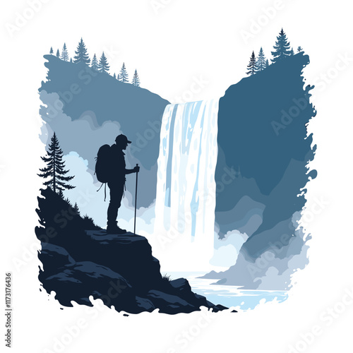 Hiking Silhouette vector illustration. Hiker mountain climber adventure silhouettes