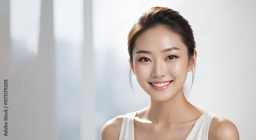 Beautiful woman face with healthy skin and natural make up. skincare advertising concept Beautiful woman face with healthy skin and natural make up. skincare advertising concept