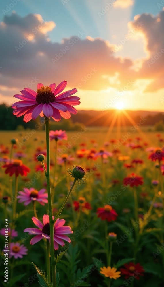 Elecampane in a field with wildflowers at sunrise, elecampane, field, nature Elecampane in a field with wildflowers at sunrise, elecampane, field, nature