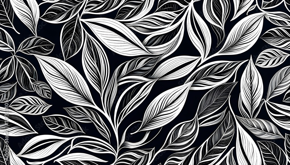 black and white leaves pattern background, leaves seamless pattern design for textile, vector style leaves pattern background black and white leaves pattern background, leaves seamless pattern design for textile, vector style leaves pattern background