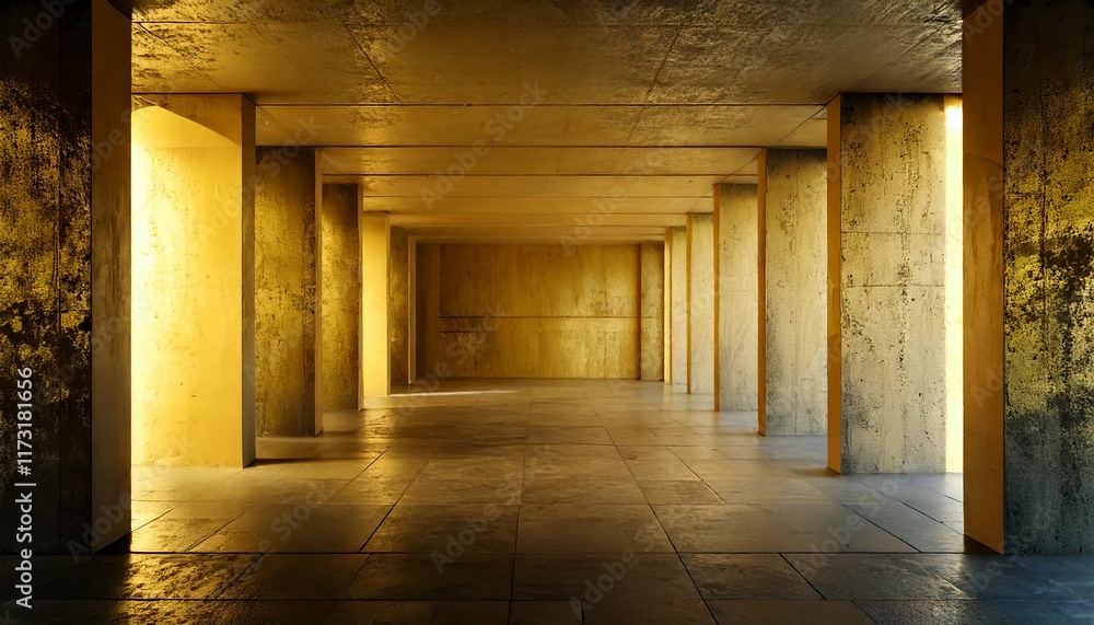 Fototapeta premium Concrete hallway with light lines and pillars