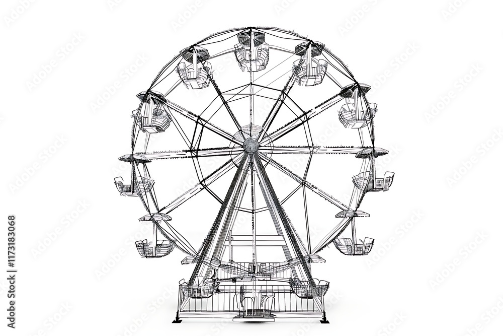 Outline of an amusement park structure like a Ferris wheel on a white background Outline of an amusement park structure like a Ferris wheel on a white background
