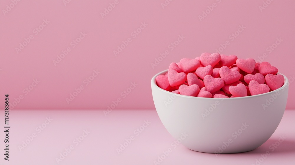 Valentine's Day Pink Heart Shaped Candies in White Bowl Valentine s Day Sweets Romantic Treats Valentine's Day Pink Heart Shaped Candies in White Bowl Valentine s Day Sweets Romantic Treats
