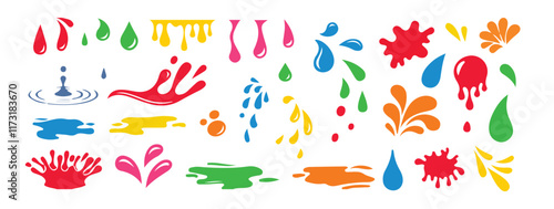 Water splash silhouettes set vector illustration. Colorful water splash vector silhouettes.