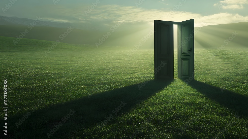 A Solitary Open Door Standing, Leading to a World of Possibilities and Untold Adventures A Solitary Open Door Standing, Leading to a World of Possibilities and Untold Adventures
