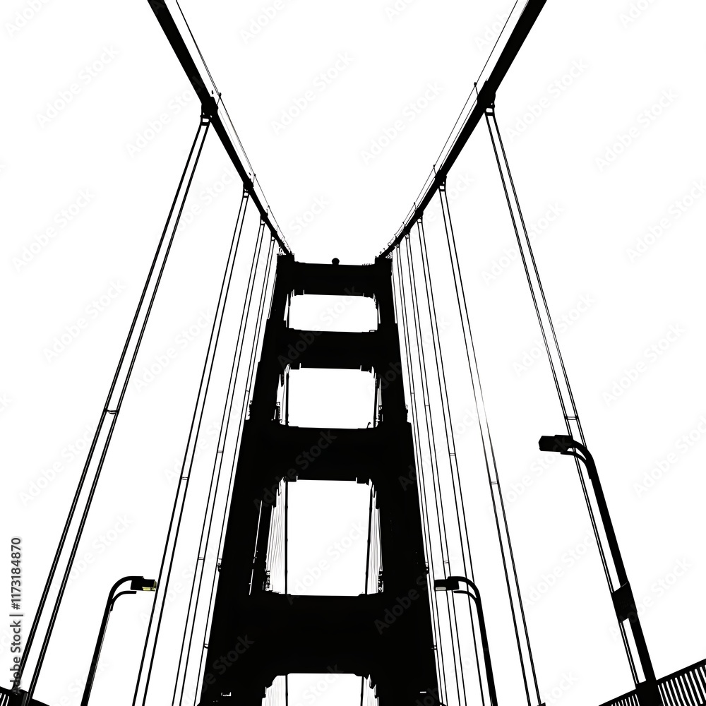 Silhouette of a suspension bridge with cables on a white background Silhouette of a suspension bridge with cables on a white background