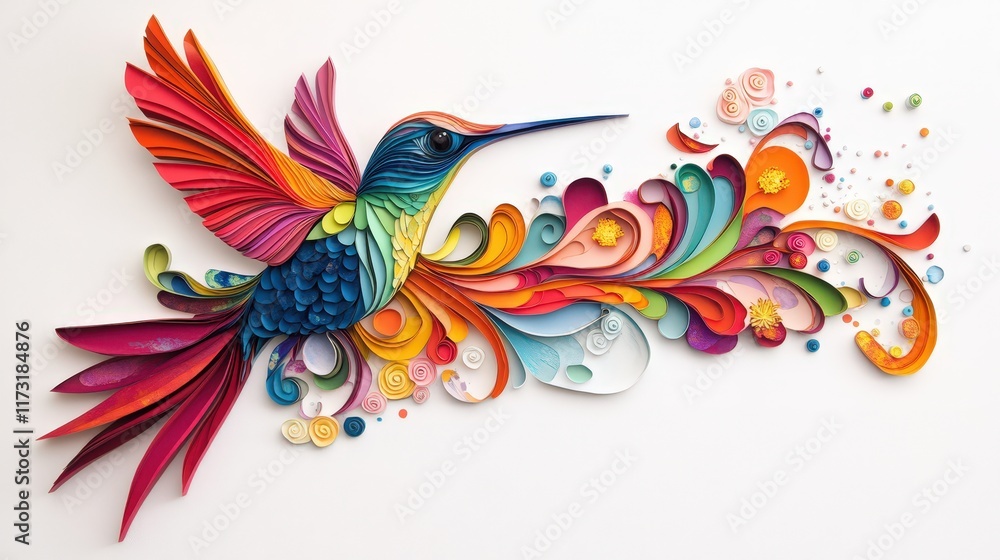 Obraz premium Vibrant Hummingbird Paper Art Colorful Floral Design