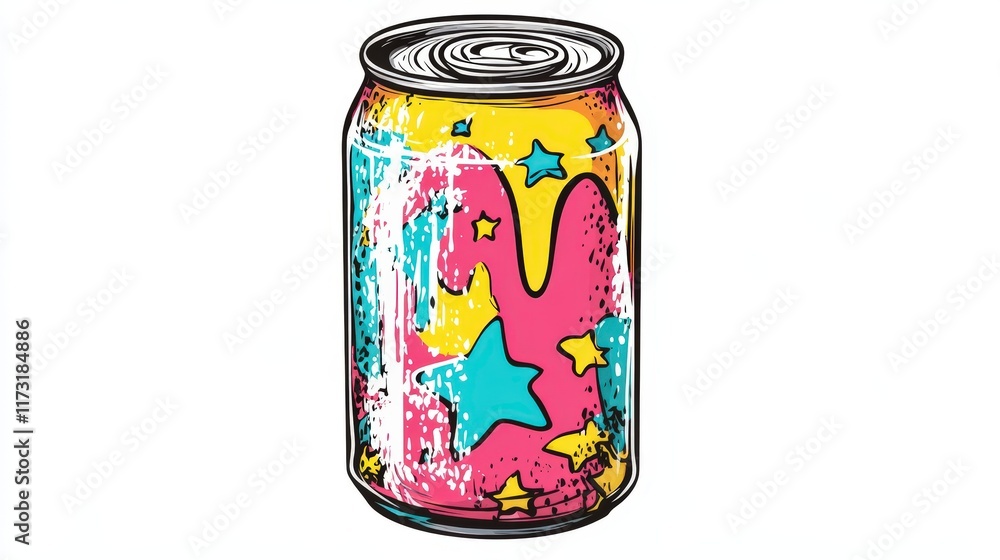 Obraz premium Colorful Can Design Featuring Stars and Abstract Shapes