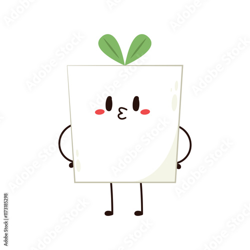 Cute tofu cartoon. Happy cute smiling funny tofu. character design. Vegetarian nutrition, healthy food.