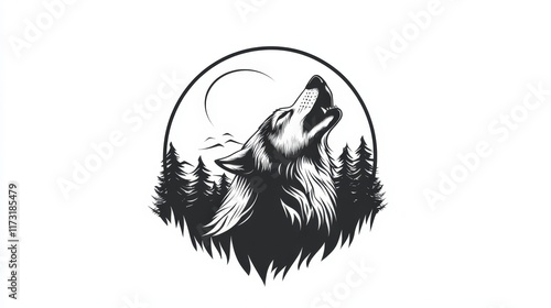 A howling wolf silhouetted against a moonlit forest photo