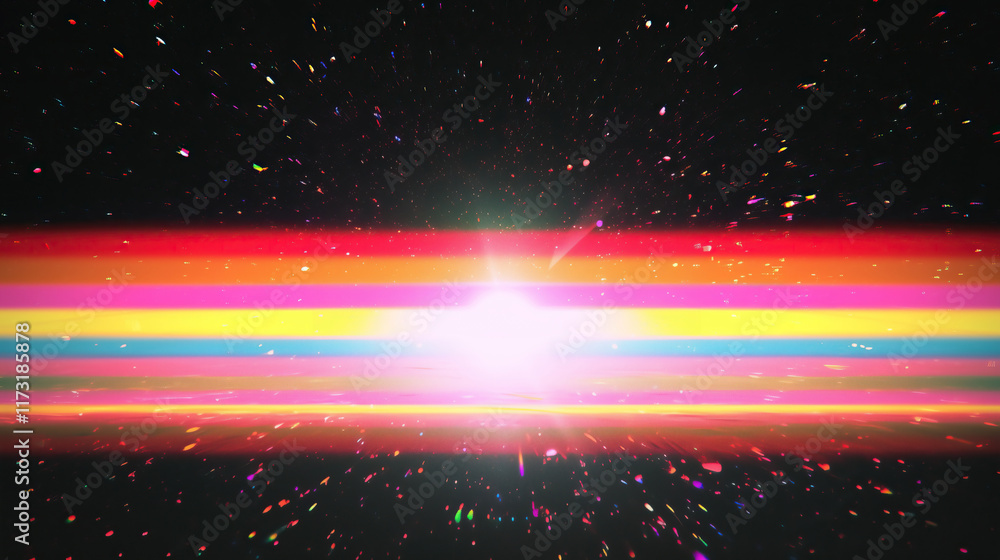 Obraz premium retro rainbow camera lens leak overlay effect on black background