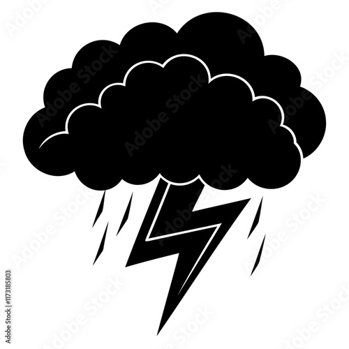 Thunderstorm Silhouette Vector Simple Flat Design on Transparent Background