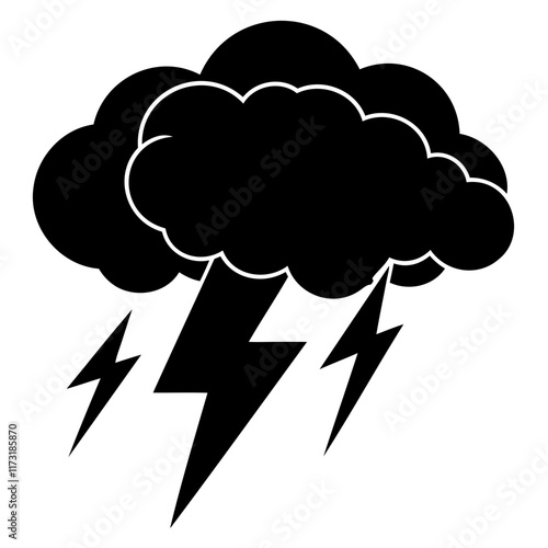 Thunderstorm Black Silhouette Simple Flat Vector Illustration Isolated on a transparent background