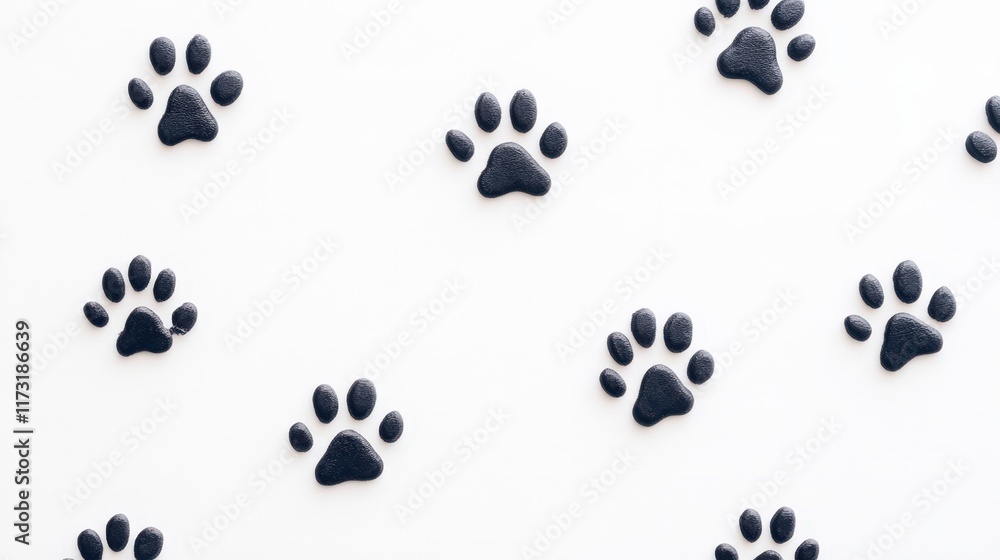 Black Paw Prints on White Background Pattern Black Paw Prints on White Background Pattern