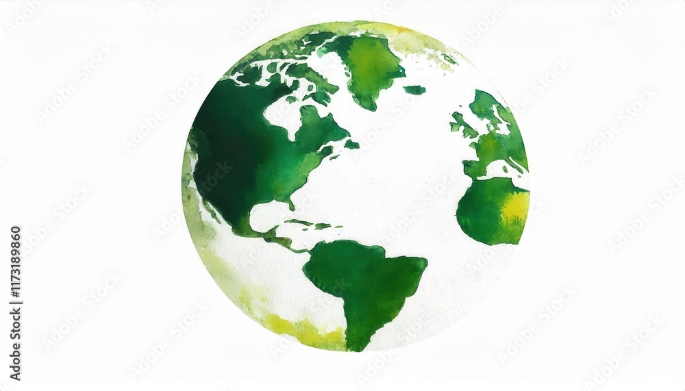Green and white watercolor globe art highlighting environmental awareness and sustainability for Earth Day with a focus on greenery Green and white watercolor globe art highlighting environmental awareness and sustainability for Earth Day with a focus on greenery