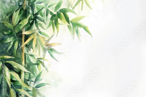 bamboo painted with watercolors in soft colors on a light background. copy space