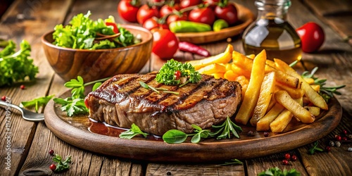 Wallpaper Mural Delicious Western Food Platter: Steak, Salad, and Fries Torontodigital.ca