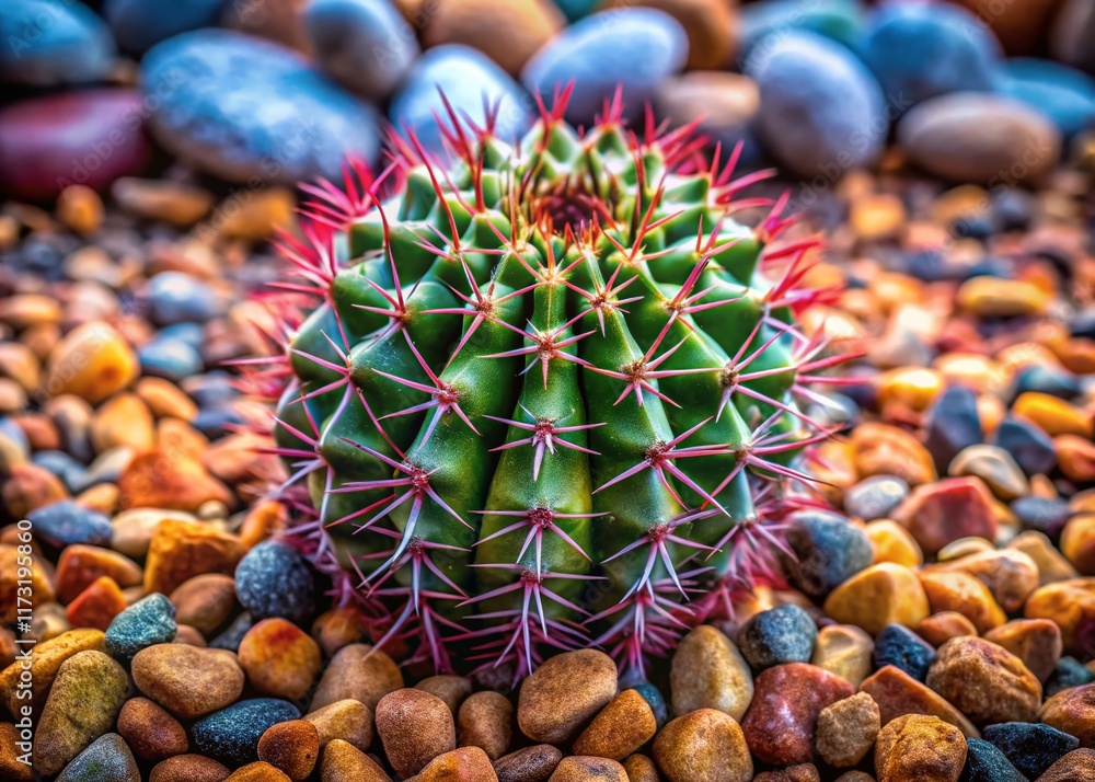 Fototapeta premium Desert Chic: Stylish Cactus in Pebble Garden Landscape