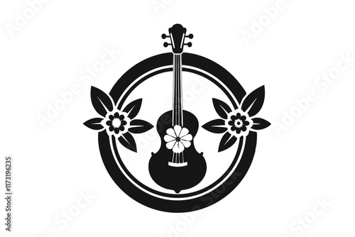 A minimalist black color Banjo in a Circle Frame  illustration B.eps