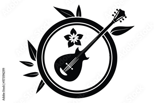 A minimalist black color Banjo in a Circle Frame  illustration E.eps