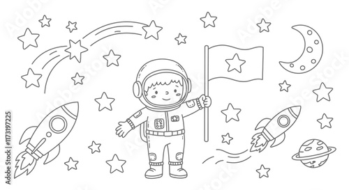 Cheerful Kids Engaged in Fun Activities Simple Line Art Coloring Pages for Children.
