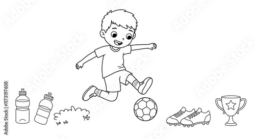 Cheerful Kids Engaged in Fun Activities Simple Line Art Coloring Pages for Children.
