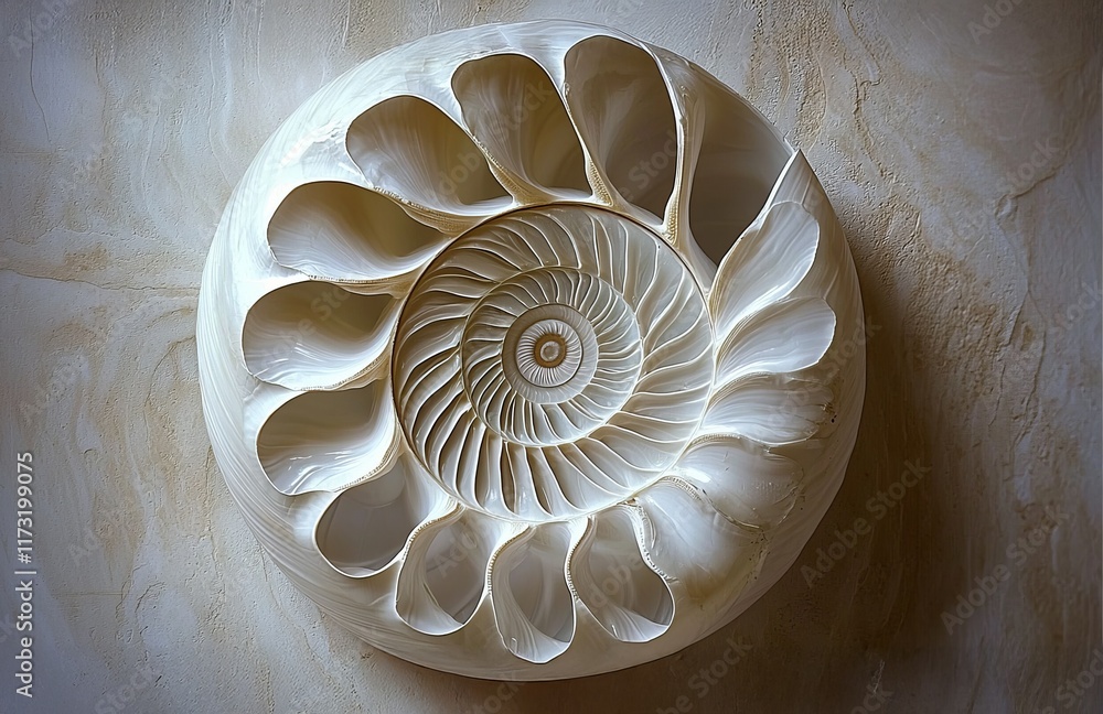Obraz premium A stunning, detailed spiral shell showcasing natural beauty and intricate patterns, symbolizing harmony and nature's design.