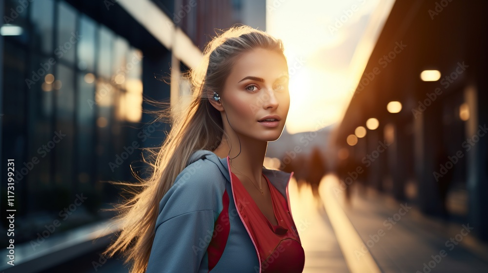 Fototapeta premium Woman with Blonde Hair in a City Setting