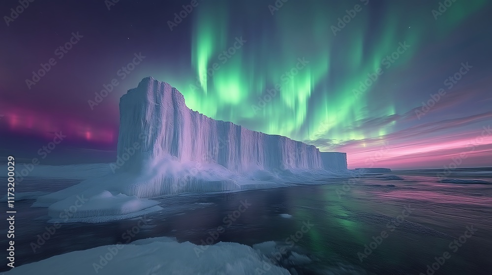 custom made wallpaper toronto digitalAurora borealis illuminates ice wall at night.