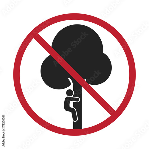Prohibition sign label for climbing trees: Ensure safety by following rules and avoiding hazards to prevent injuries and accidents
