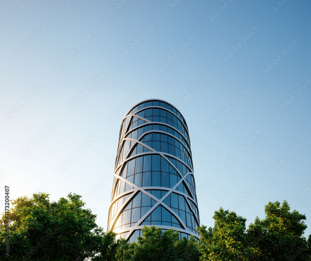 Bottom view of futuristic skyscraper architecture design Bottom view of futuristic skyscraper architecture design
