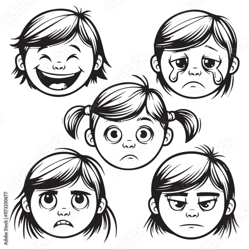 Doodle Set of Kids Face Characters