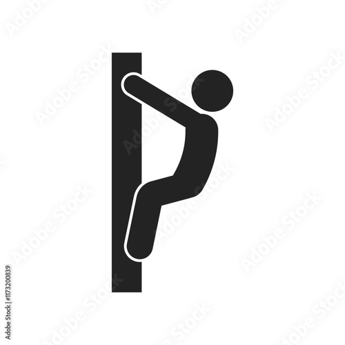 Isolated pictogram shows a stick figure climbing a fence, graphic element crime in progress, do not climb fence