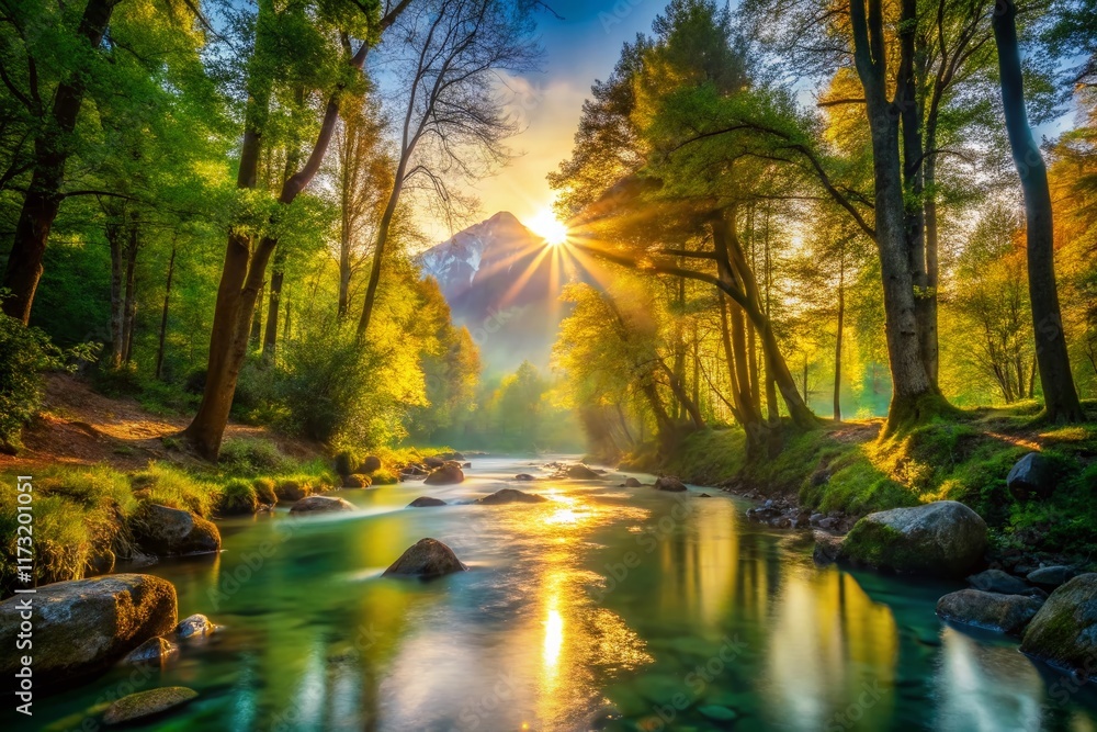 Obraz premium Double Exposure: Dreamy Forest Stream & Mount Fumaiolo, Italy