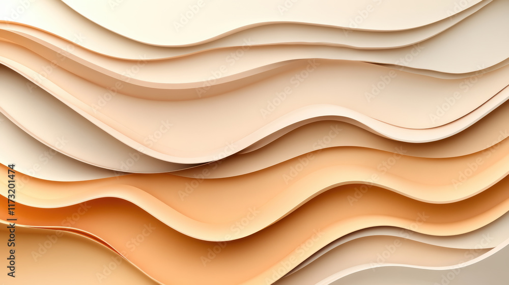 Fototapeta premium Soft latte tone wave gradient with flowing layers creates serene and elegant abstract design, featuring smooth transitions and warm, calming aesthetic