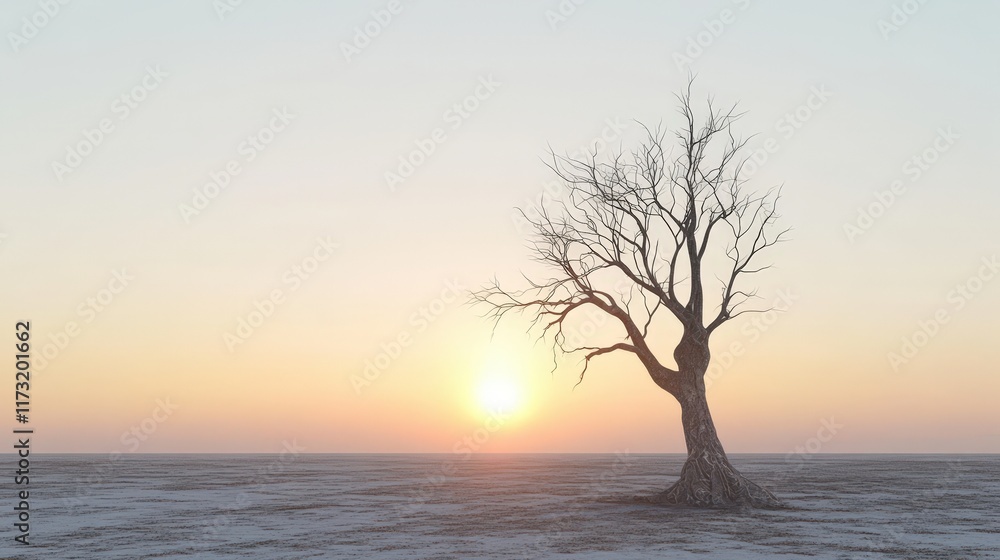 Lonely barren tree sunset landscape scene Lonely barren tree sunset landscape scene