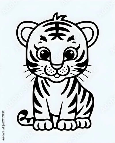 Cute tiger coloring page for kids, Animals coloring book