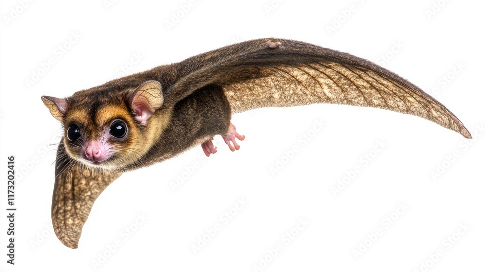 Obraz premium A flying squirrel-like creature gliding with its wings spread wide.