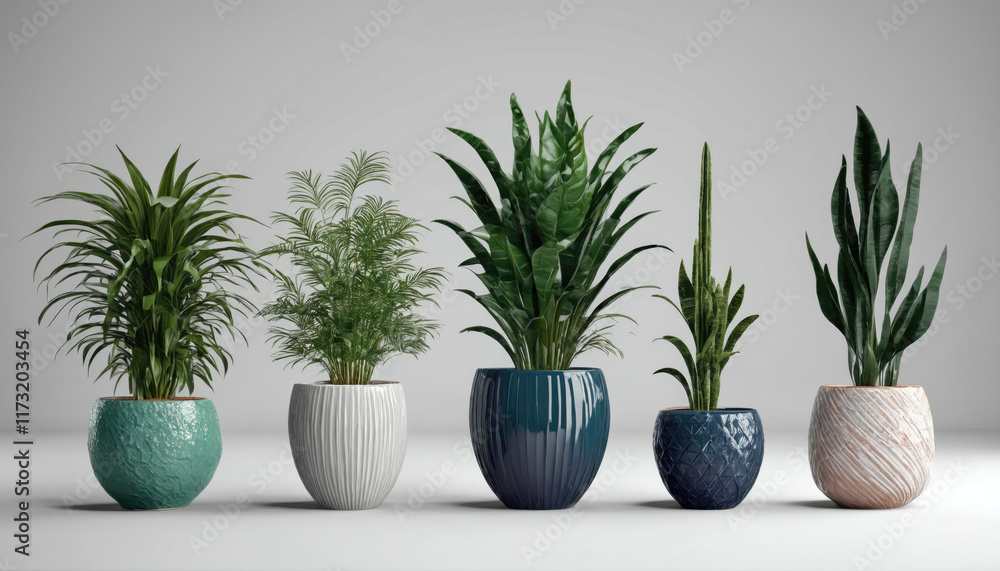 Fototapeta premium Stylish indoor plants arranged in decorative pots showcasing modern home decor ideas