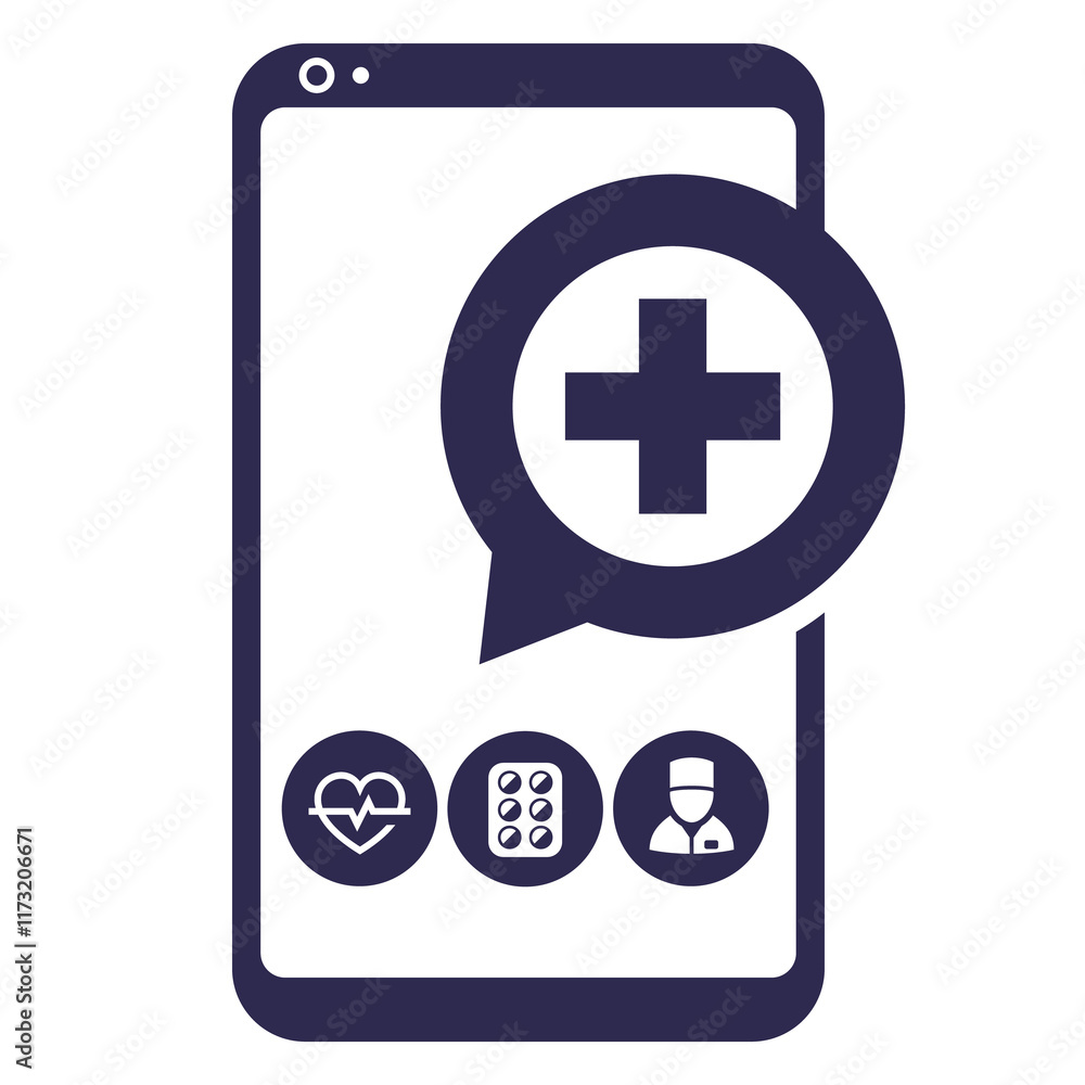 Telemedicine, online medical consultation app icon on white Telemedicine, online medical consultation app icon on white