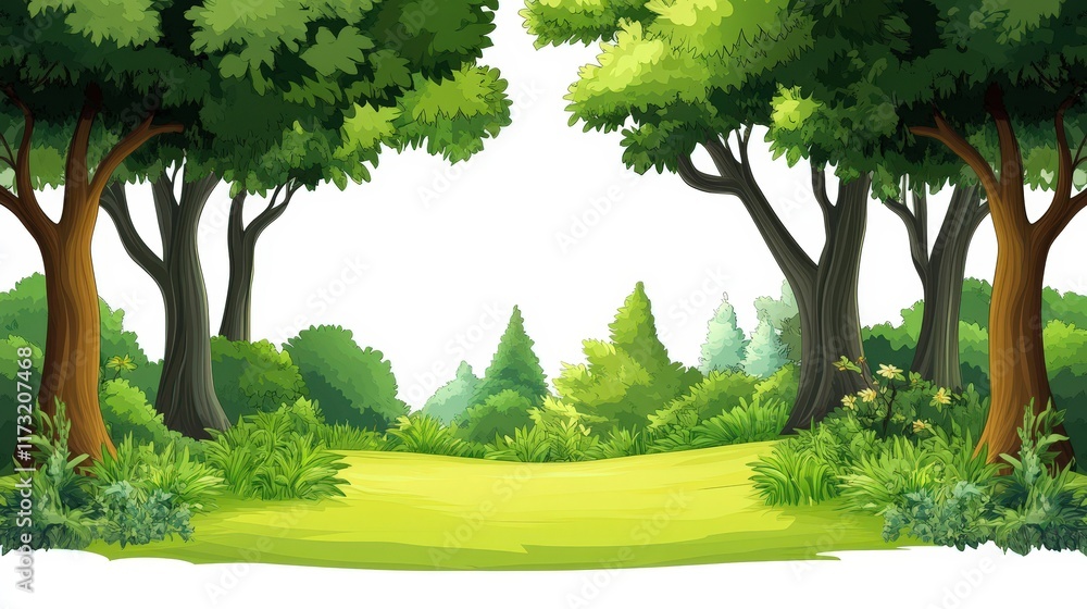 Obraz premium Lush Green Forest Clearing with Tall Trees