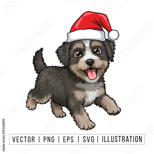 Cute Bichon Frise Puppy in Santa Hat - Christmas Cartoon Vector Illustration photo