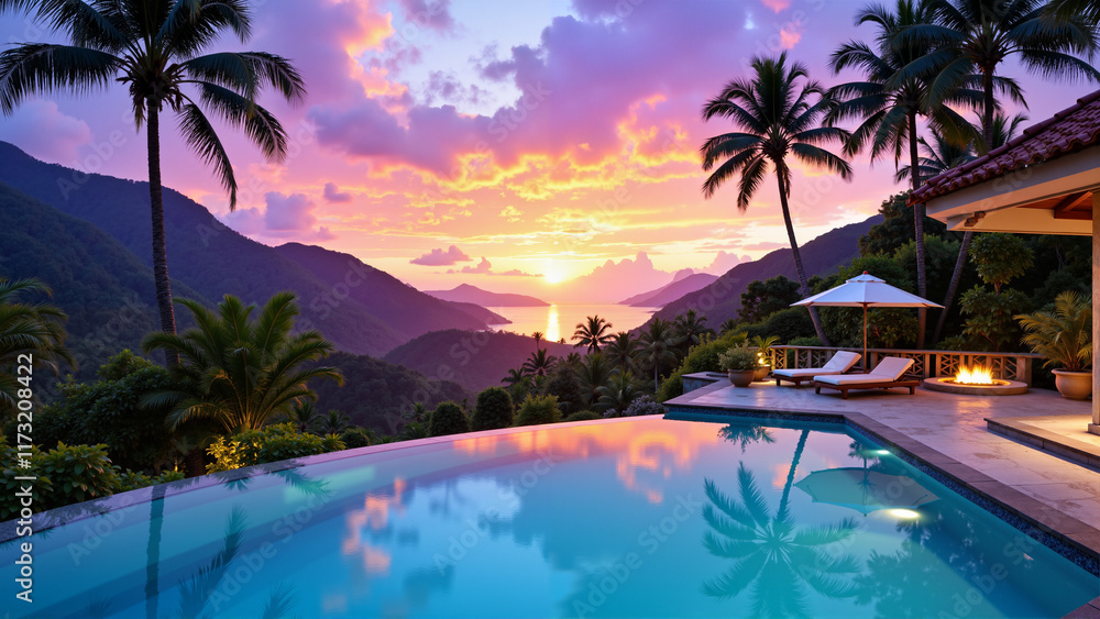 Pool at sunset.